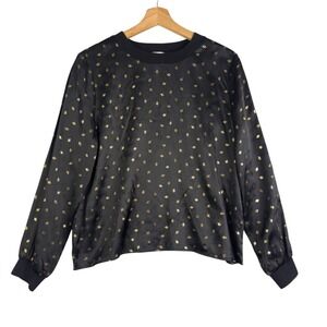 Garnet Hill Sweater Blouse Women Satin S Black Gold‎ Geometric print 100% Silk